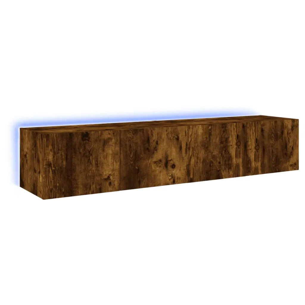 vidaXL TV Wall Cabinets with LED Lights 2 pcs Smoked Oak 80x35x31 cm