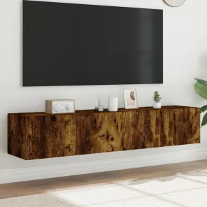 vidaXL TV Wall Cabinets with LED Lights 2 pcs Smoked Oak 80x35x31 cm