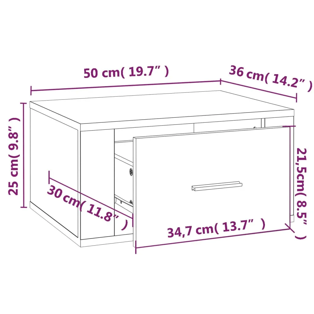 vidaXL Wall-mounted Bedside Cabinets 2 pcs High Gloss White 50x36x25cm