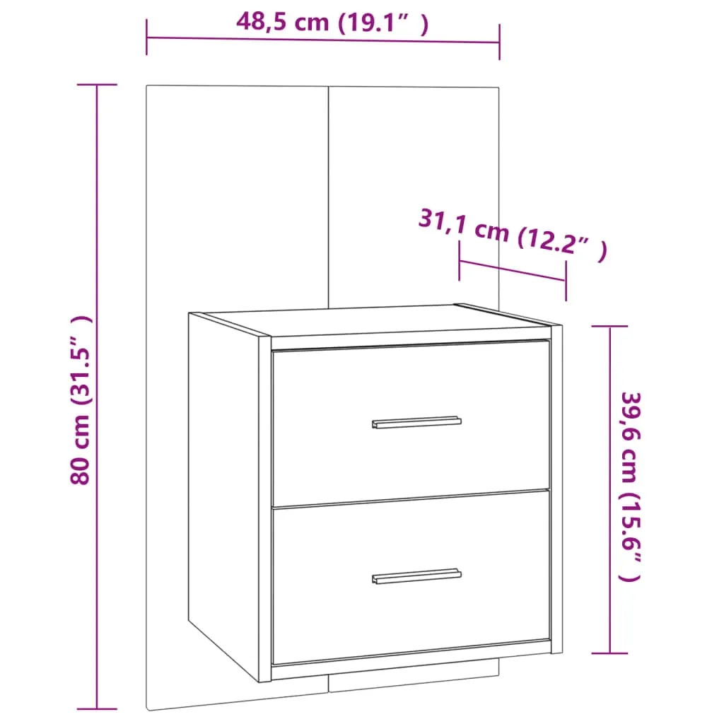 Wall-mounted Bedside Cabinets 2 pcs Concrete Grey