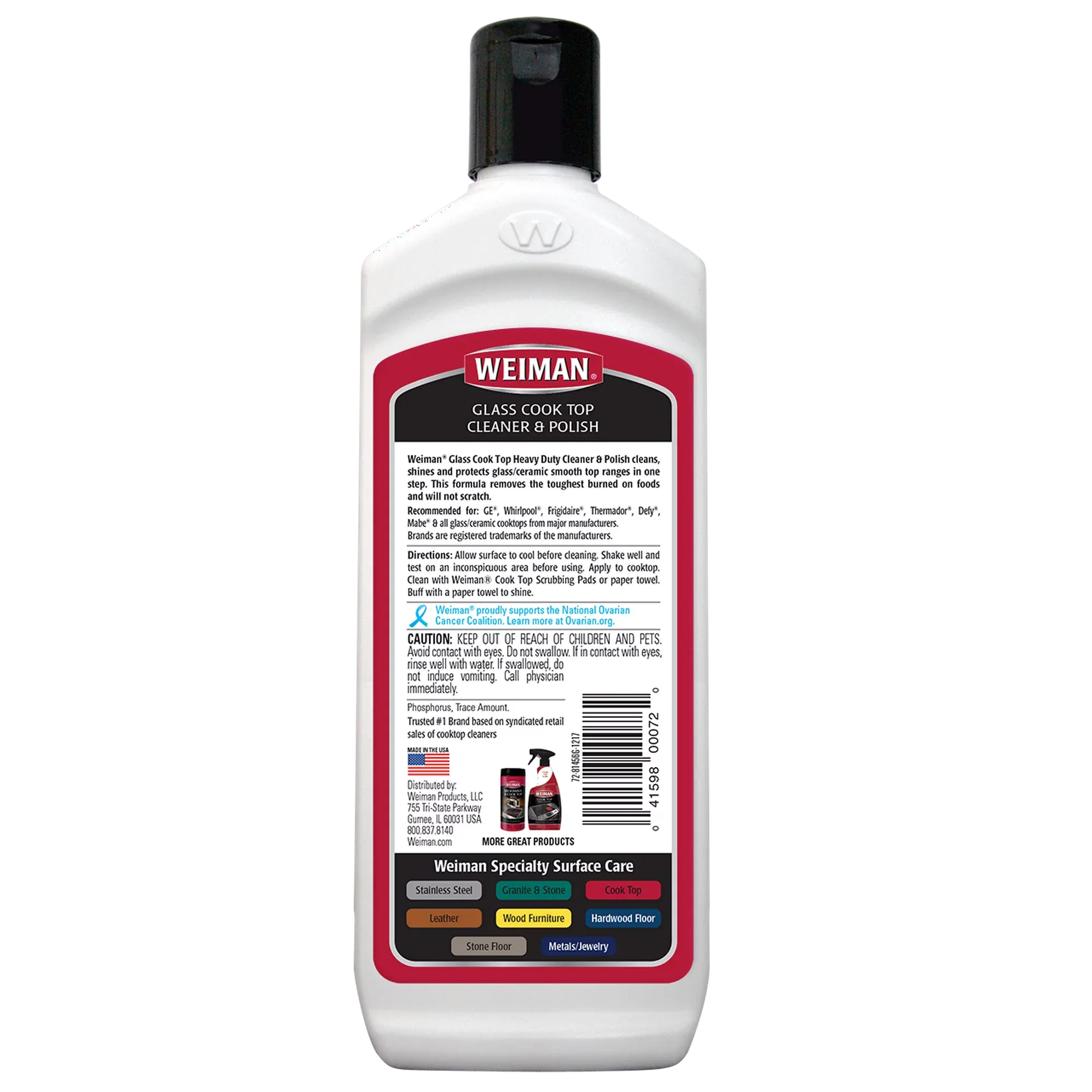 Weiman Cooktop Cleaner and Polish Cream for Glass, Ceramic and Induction Surfaces -15 oz, Unscented