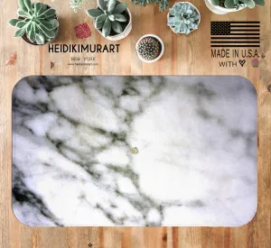 White Marble Print Bath Mat, 34"x21", 24"x17" Premium Microfiber Rug- Printed in USA