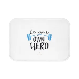 White Motivational Bath Mat, "Be Your Own Hero" Inspirational Quote Microfiber Bath Mat- Printed in USA