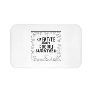 White Motivational Bath Mat, "Creative Adult Is The Child Survived" Inspirational Quote Bath Mat- Printed in USA