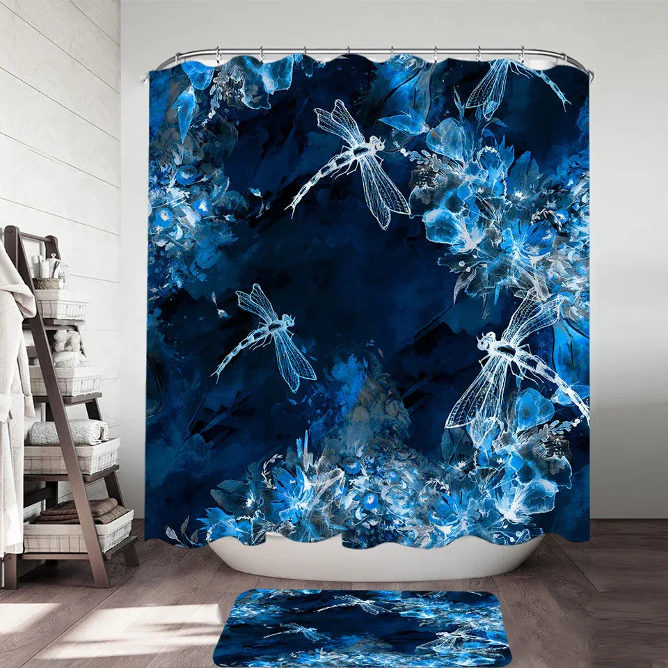 X-ray Blue Flowers and Dragonflies Shower Curtain luxury