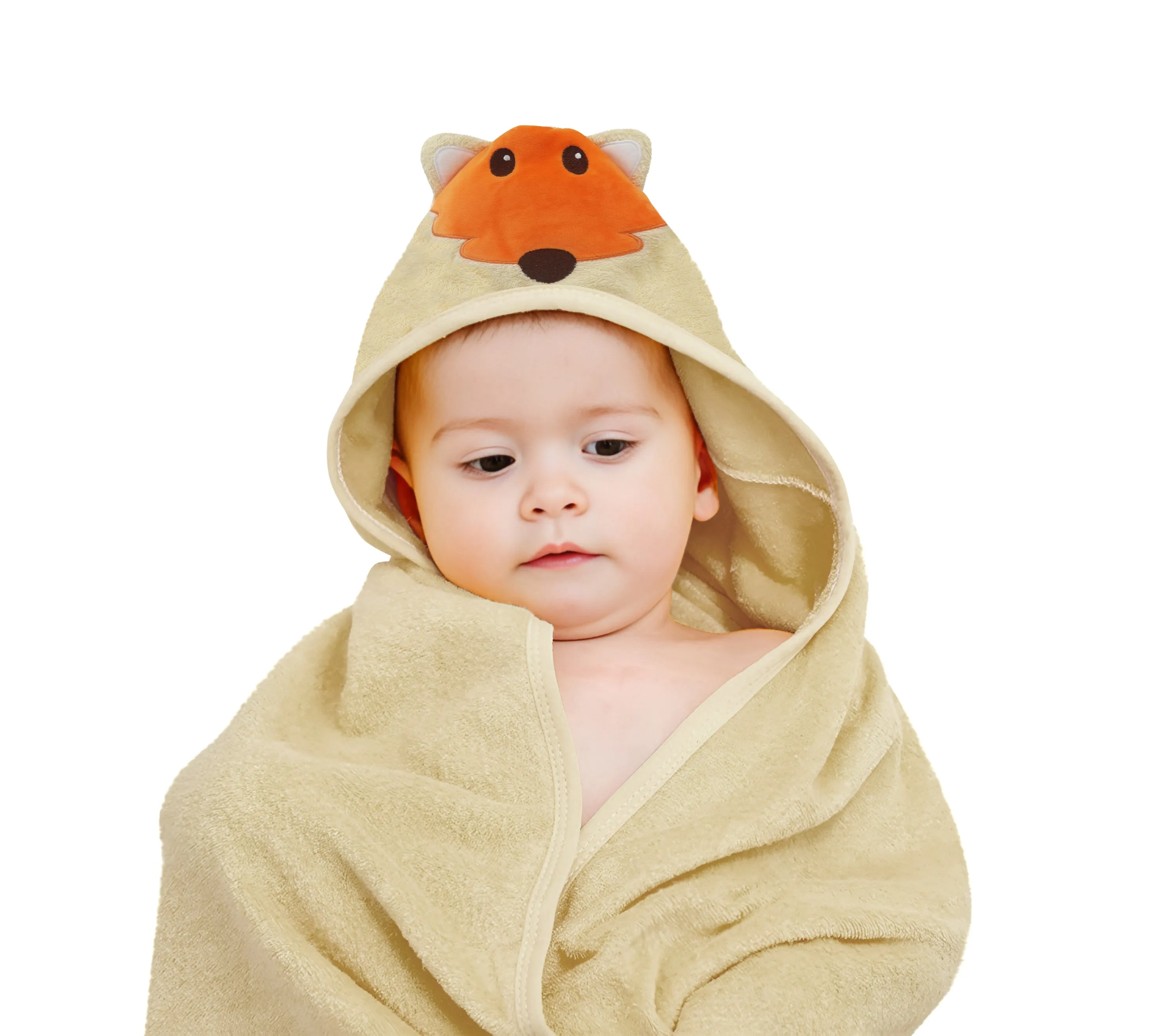 Yellow Lion Cotton Hooded Baby Bath Towel with Baby Loofah